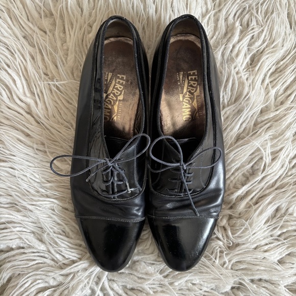 Salvatore Ferragamo Florence Black Leather Cap Toe Oxford Dress Shoes Mens 9.5D main image 10